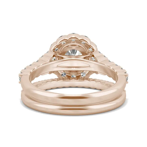 2.03 CTW DEW Round Forever One Moissanite Semi Bezel Halo Engagement Ring in 14K Rose Gold