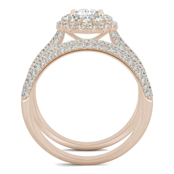 1.45 CTW DEW Round Forever One Moissanite Pave Double Halo Bridal Set Ring in 14K Rose Gold