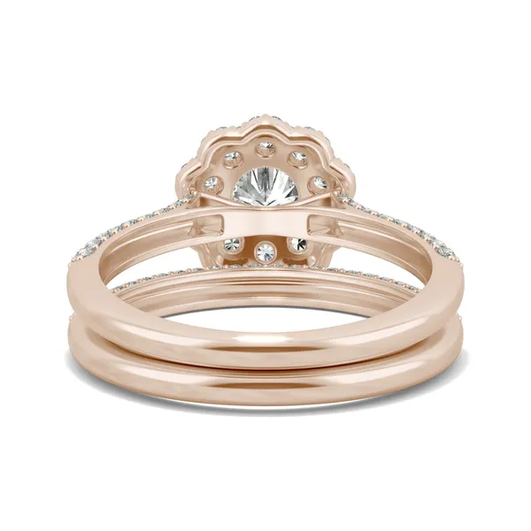1.45 CTW DEW Round Forever One Moissanite Pave Double Halo Bridal Set Ring in 14K Rose Gold