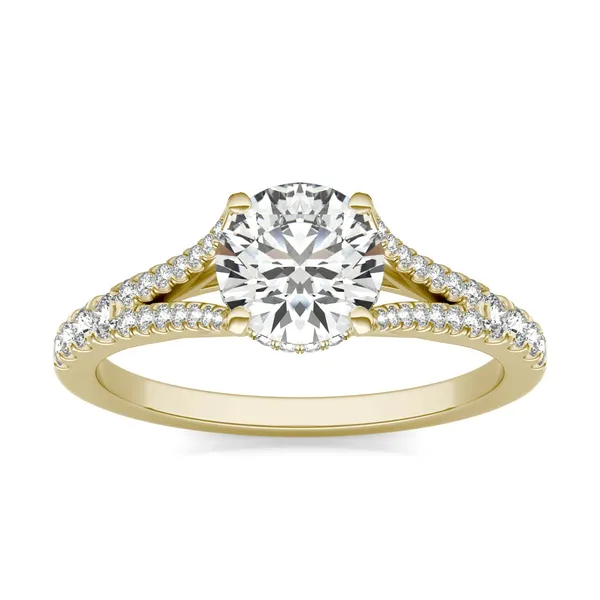 1 1/3 CTW Round Caydia Lab Grown Diamond Split Shank Hidden Halo Ring 14K Yellow Gold
