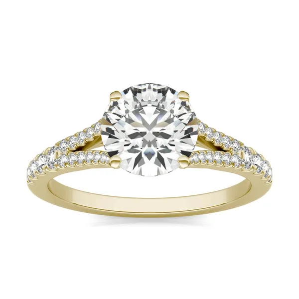 1 7/8 CTW Round Caydia Lab Grown Diamond Split Shank Hidden Halo Ring 14K Yellow Gold