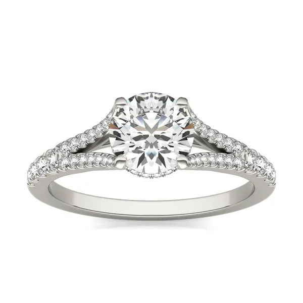 1 1/3 CTW Round Caydia Lab Grown Diamond Split Shank Hidden Halo Ring Platinum