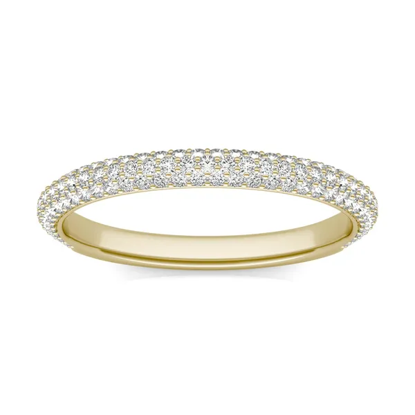 1/2 CTW Round Caydia Lab Grown Diamond Three Row Pave Band 18K Yellow Gold