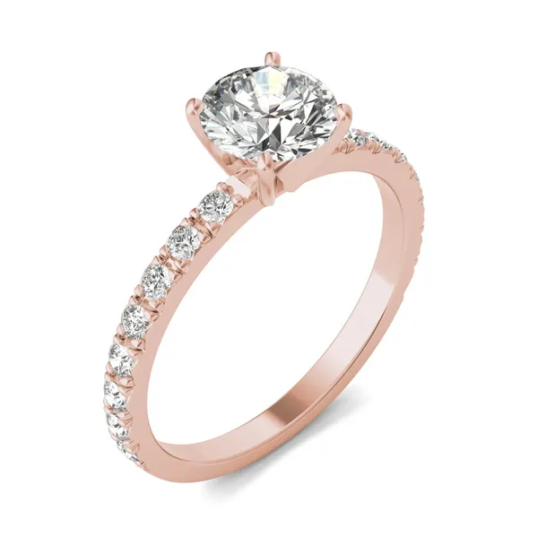 1 1/3 CTW Round Caydia Lab Grown Diamond Solitaire with Side Accents Engagement Ring 14K Rose Gold