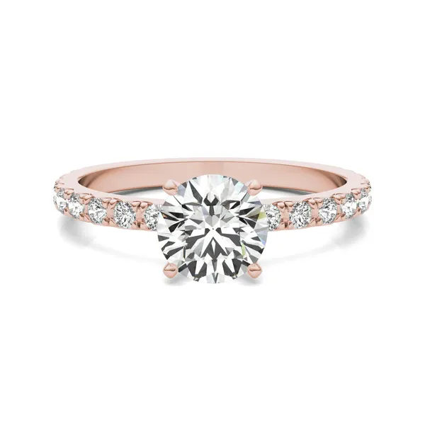1 1/3 CTW Round Caydia Lab Grown Diamond Solitaire with Side Accents Engagement Ring 14K Rose Gold