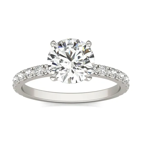 1 7/8 CTW Round Caydia Lab Grown Diamond Solitaire with Side Accents Engagement Ring 14K White Gold