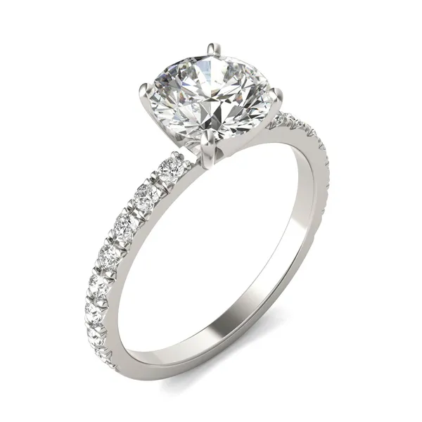 1 7/8 CTW Round Caydia Lab Grown Diamond Solitaire with Side Accents Engagement Ring 14K White Gold