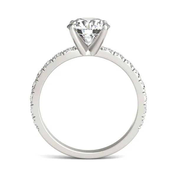 1 7/8 CTW Round Caydia Lab Grown Diamond Solitaire with Side Accents Engagement Ring 14K White Gold