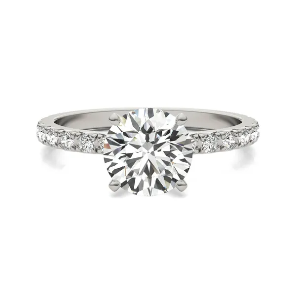 1 7/8 CTW Round Caydia Lab Grown Diamond Solitaire with Side Accents Engagement Ring 14K White Gold