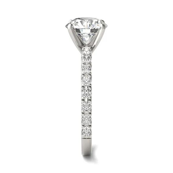 1 7/8 CTW Round Caydia Lab Grown Diamond Solitaire with Side Accents Engagement Ring 14K White Gold