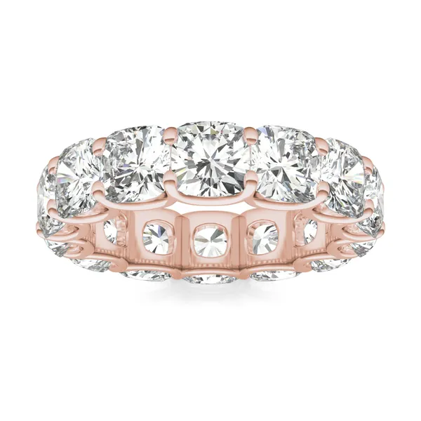 8.40 CTW DEW Cushion Forever One Moissanite Trellis Eternity Band in 14K Rose Gold