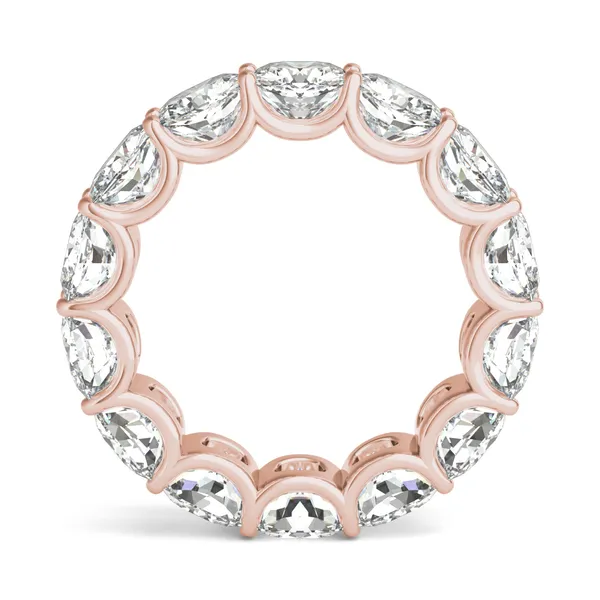 8.40 CTW DEW Cushion Forever One Moissanite Trellis Eternity Band in 14K Rose Gold