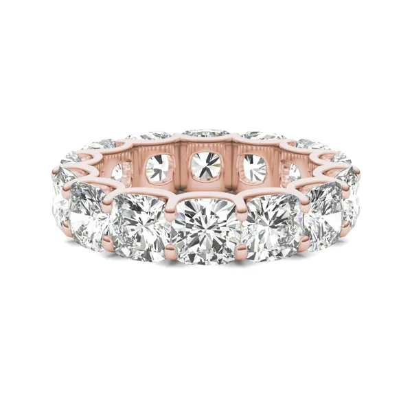 8.40 CTW DEW Cushion Forever One Moissanite Trellis Eternity Band in 14K Rose Gold