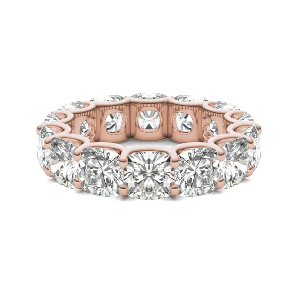 8.40 CTW DEW Cushion Forever One Moissanite Trellis Eternity Band in 14K Rose Gold