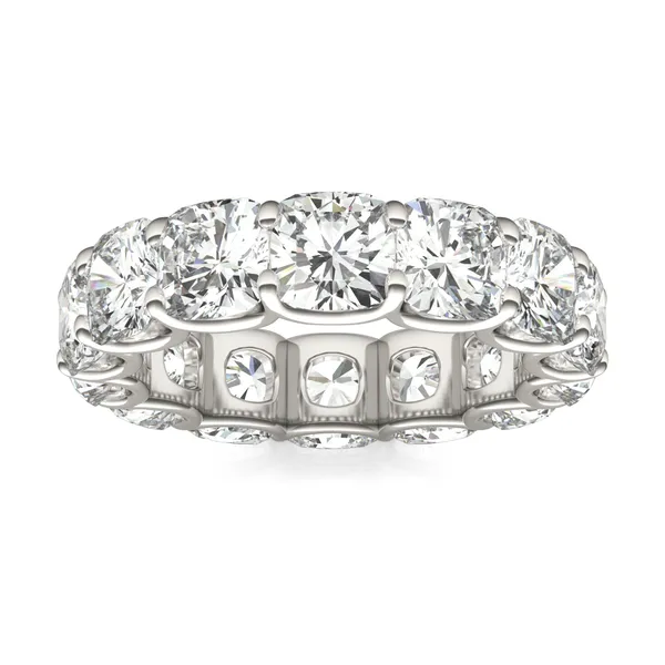 8.40 CTW DEW Cushion Forever One Moissanite Trellis Eternity Band in 14K White Gold