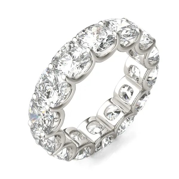 8.40 CTW DEW Cushion Forever One Moissanite Trellis Eternity Band in 14K White Gold