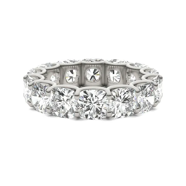 8.40 CTW DEW Cushion Forever One Moissanite Trellis Eternity Band in 14K White Gold