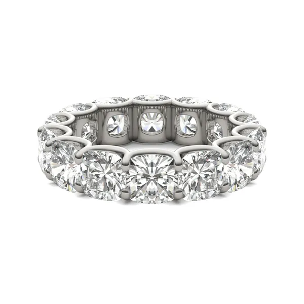 8.40 CTW DEW Cushion Forever One Moissanite Trellis Eternity Band in 14K White Gold