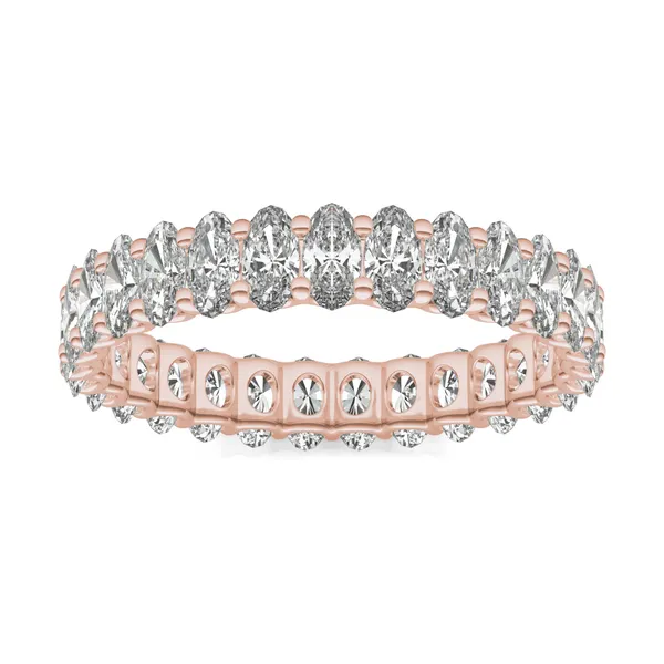 2.90 CTW DEW Oval Forever One Moissanite Trellis Eternity Band in 14K Rose Gold