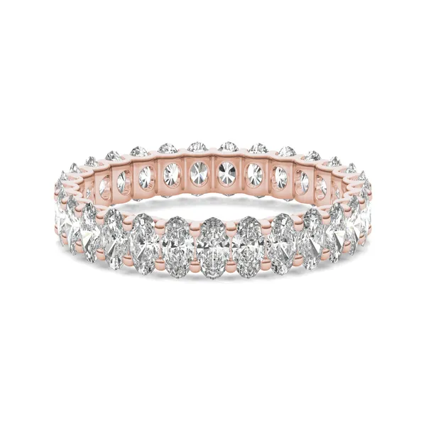 2.90 CTW DEW Oval Forever One Moissanite Trellis Eternity Band in 14K Rose Gold