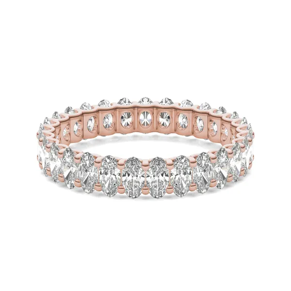 2.90 CTW DEW Oval Forever One Moissanite Trellis Eternity Band in 14K Rose Gold