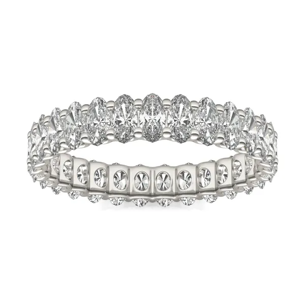 2.90 CTW DEW Oval Forever One Moissanite Trellis Eternity Band in 14K White Gold