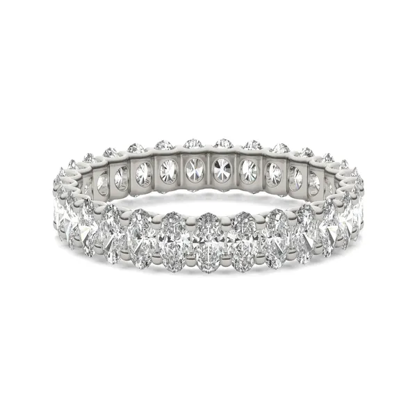 2.90 CTW DEW Oval Forever One Moissanite Trellis Eternity Band in 14K White Gold