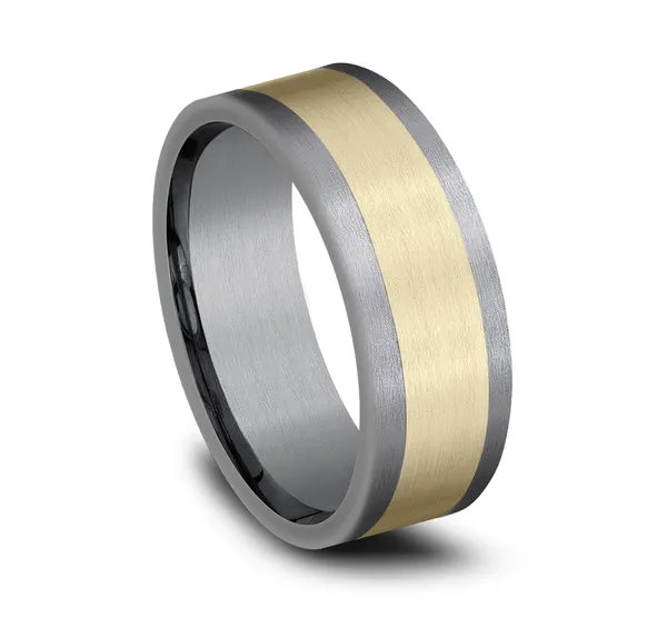 8.0mm Satin Finish Center Mens Band in Two-Tone 14K Yelllow Gold and Tantalum