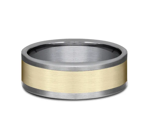 8.0mm Satin Finish Center Mens Band in Two-Tone 14K Yelllow Gold and Tantalum