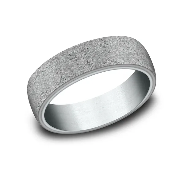 6.5mm Swirl Finish Mens Band in Two-Tone Grey Tantalum and 14K White Gold