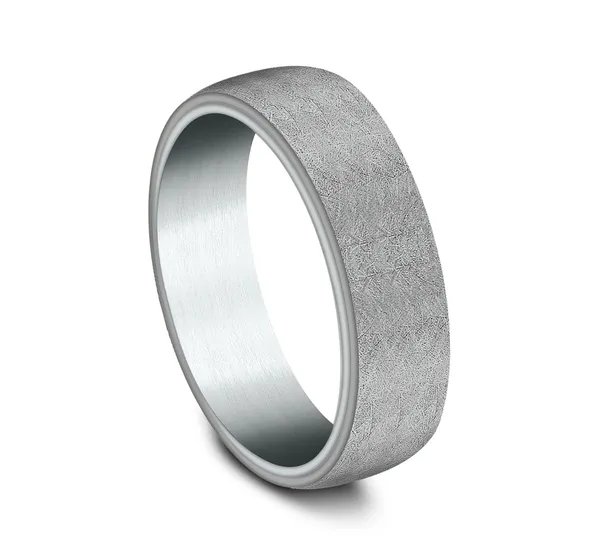 6.5mm Swirl Finish Mens Band in Two-Tone Grey Tantalum and 14K White Gold