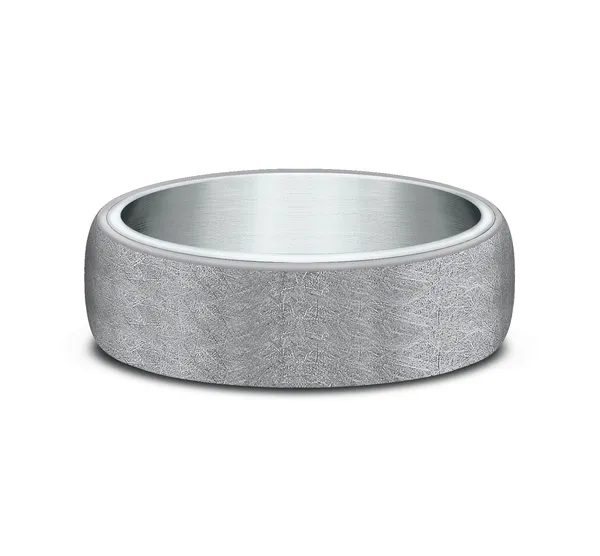 6.5mm Swirl Finish Mens Band in Two-Tone Grey Tantalum and 14K White Gold