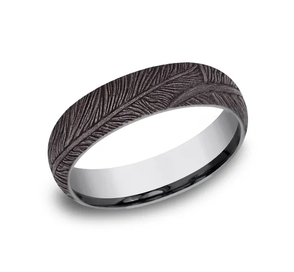6.0mm Feather Patterned Mens Band in Grey Tantalum