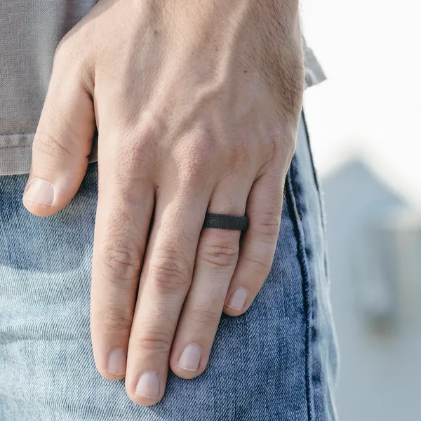 6.0mm Feather Patterned Mens Band in Grey Tantalum