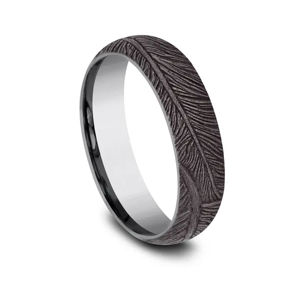 6.0mm Feather Patterned Mens Band in Grey Tantalum