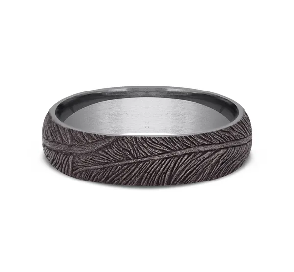 6.0mm Feather Patterned Mens Band in Grey Tantalum