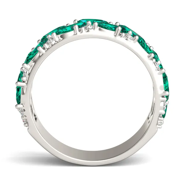 2/5 CTW Round Caydia Lab Grown Diamond Accented Anniversary Ring 14K White Gold featuring Created Emerald