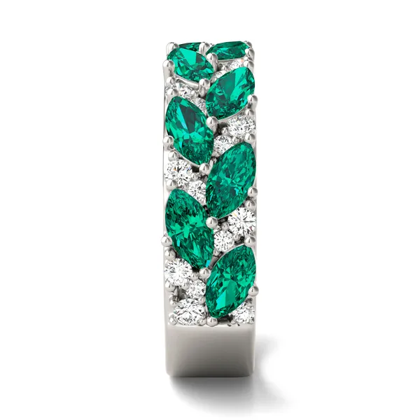 2/5 CTW Round Caydia Lab Grown Diamond Accented Anniversary Ring 14K White Gold featuring Created Emerald