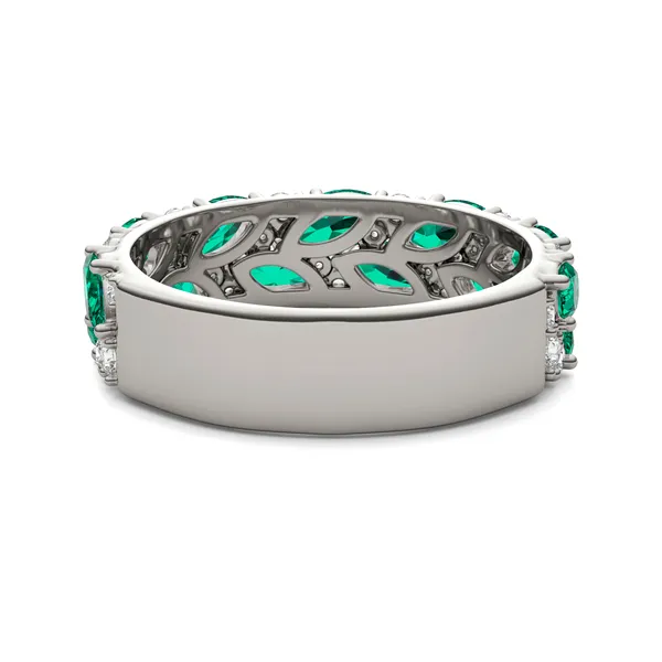 2/5 CTW Round Caydia Lab Grown Diamond Accented Anniversary Ring 14K White Gold featuring Created Emerald