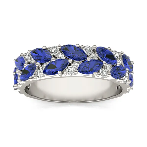2/5 CTW Round Caydia Lab Grown Diamond Accented Anniversary Ring 14K White Gold featuring Created Sapphire