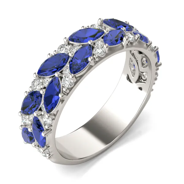 2/5 CTW Round Caydia Lab Grown Diamond Accented Anniversary Ring 14K White Gold featuring Created Sapphire