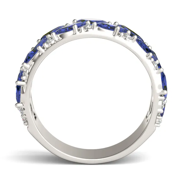 2/5 CTW Round Caydia Lab Grown Diamond Accented Anniversary Ring 14K White Gold featuring Created Sapphire