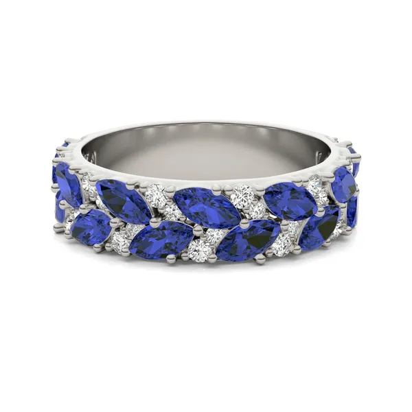 2/5 CTW Round Caydia Lab Grown Diamond Accented Anniversary Ring 14K White Gold featuring Created Sapphire