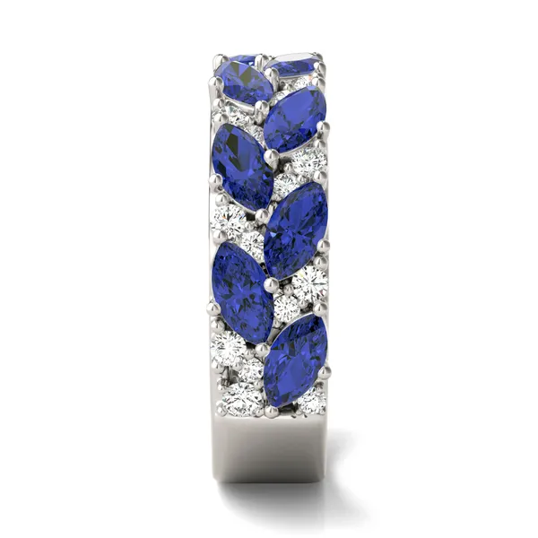 2/5 CTW Round Caydia Lab Grown Diamond Accented Anniversary Ring 14K White Gold featuring Created Sapphire