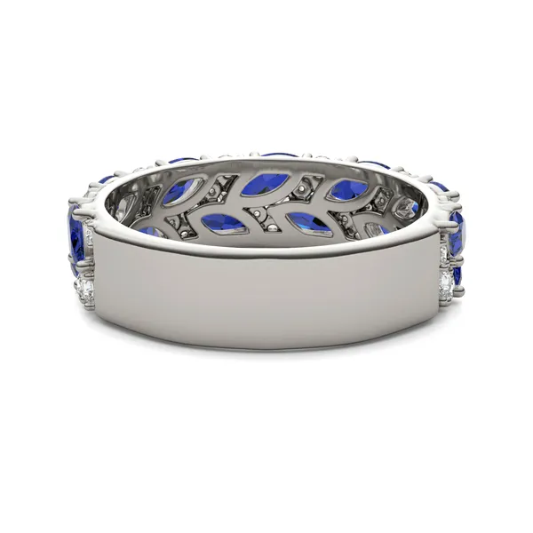 2/5 CTW Round Caydia Lab Grown Diamond Accented Anniversary Ring 14K White Gold featuring Created Sapphire