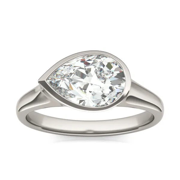 2.10 CTW DEW Pear Forever One Moissanite Bezel Set Solitaire Ring 14K White Gold