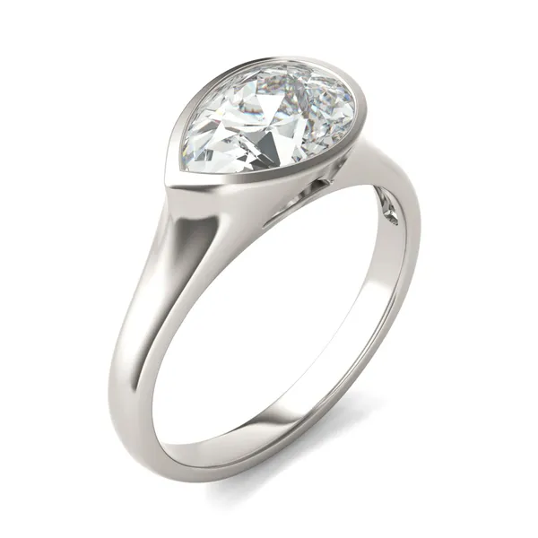 2.10 CTW DEW Pear Forever One Moissanite Bezel Set Solitaire Ring 14K White Gold