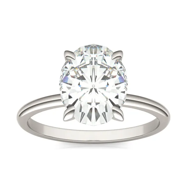 2.50 CTW DEW Elongated Oval Moissanite Solitaire Engagement Ring in 14K White Gold