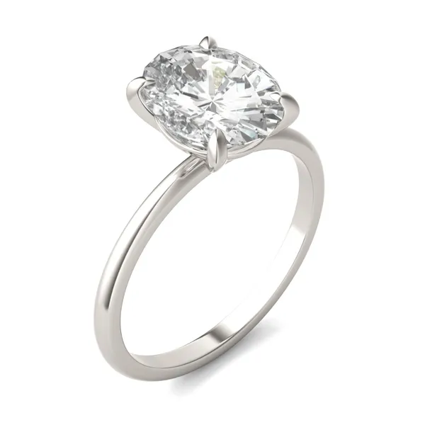 2.50 CTW DEW Elongated Oval Moissanite Solitaire Engagement Ring in 14K White Gold