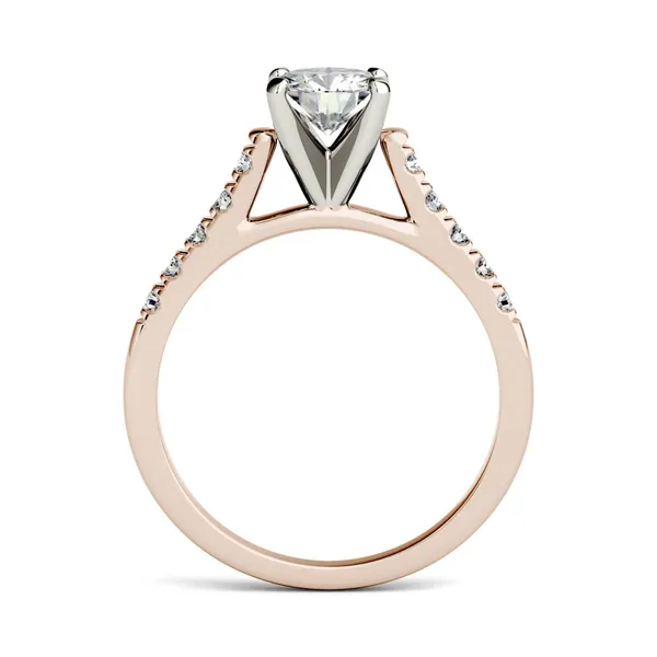 1.65 CTW DEW Round Forever One Moissanite Solitaire with Side Accents Engagement Ring 14K Two-Tone White & Rose Gold